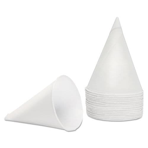 Rolled Rim, Poly Bagged Paper Cone Cups, 4.5oz, White, 5000/Carton