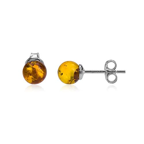 Amber Sterling Silver Small Round Ball Stud Earrings
