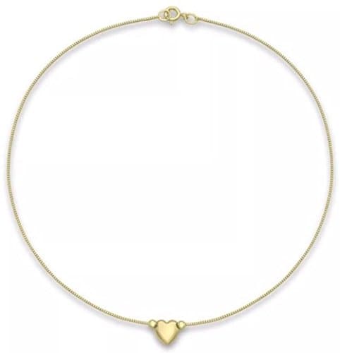 9ct YELLOW Solid GOLD Heart Charm Box Chain Anklet 24cm/9.5-Inch hallmarked UK Gift Boxed + FREE Gift Town Talk Gold Cloth