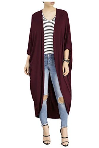 Aumir Women's Batwing Long Sleeve Waterfall Drape Open Front Maxi Cardigan