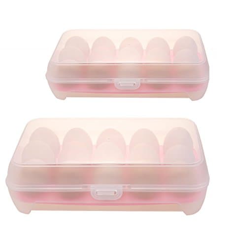 TUKA [2pc] 15er Egg Box with Clip Closure, Clear Plastic Egg Holder for Refrigator Kitchen, Egg Container Storage Large capacity. Pink Color, TKD6100-pink-2x