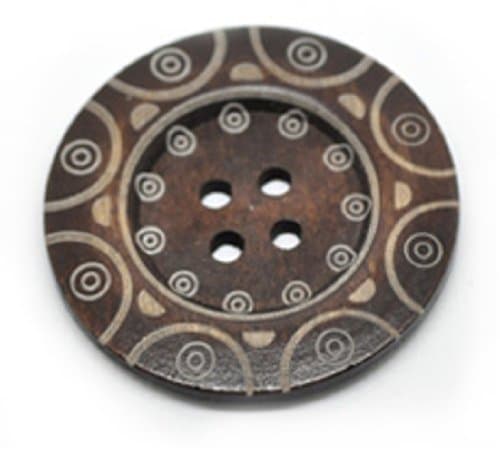 1 x Jumbo Patterned Wooden Button. 6cm diam. 4 hole Craft Button / Embellishments / Coat Button / Bag Button