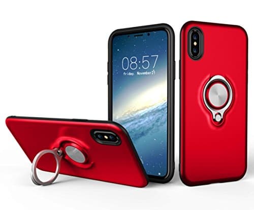 iPhone X Case, New Design 360 Degree Rotating Ring Holder Grip Case Dual Layer Protective Case for iPhone X , Black (red)