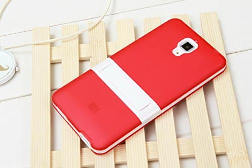 XiaoMi Mi4 Case, [Korean Style] [Clear Solid] [TV Holder Design] [Attractive Exterior] [TPU Gel] Soft Stand Back Case--Red