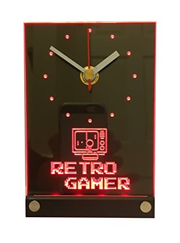 Nintendo RED Retro Gaming 3D Effect Light Up Table or Desk Clock for Home Office or Games Room Battery or USB Powered