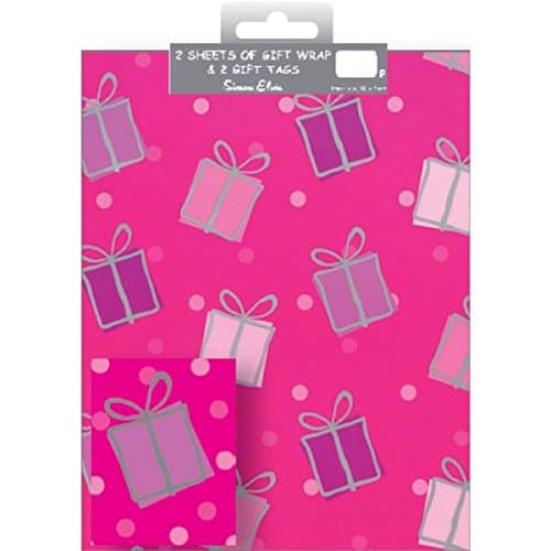 2 Double Packs Gift Wrap Designer Female 1 Pattern & Tags - Total of 4 Sheets of Quality Wrapping Paper and 4 Tags