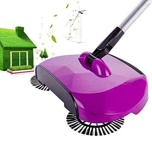 Automatic Hand Push Sweeper Broom,RuiYi 3 in 1 360 Rotary Automatic Household Cleaning Machine Kitchen Bathroom Floor Dust Sweeping Tool Without Electricity Dustpan Trash Bin (Purple)