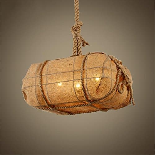 Retro Rope Ceiling Lighting, For E27 Bulb Vintage Sack Shape Chandeliers Linen Shade Pendant light Indoor Bedroom living Room Decoration Lamp