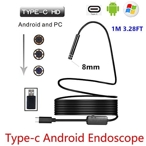 8mm 720P Megapixels HD Wireless 2in1 USB TYPE-C Endoscope Borescope, Waterproof Inspection Snake Camera for Android /MacBook OS with 8pcs LED Adjustable Brightness (1M 3.28FT)