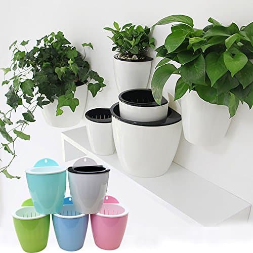 Multi-color Creative Hanging Planter, Automatic Watering Flowerpot, Wall Mounted Plants Holder w/ Store Water Function (Large（15.5*18.5cm）, A--White)