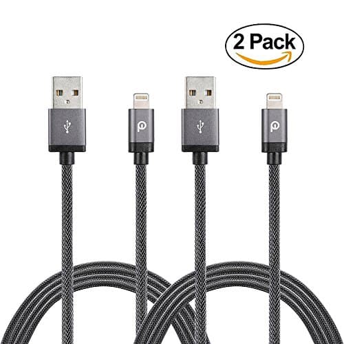[2-Pack] POWERILLEX PET-Nylon Braided USB Lightning Cable 6.6FT/2m for iPhone, iPhone Plus, iPad, iPod
