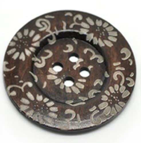 1 x Jumbo Patterned Wooden Button. 6cm diam. 4 hole Craft Button / Embellishments / Coat Button / Bag Button