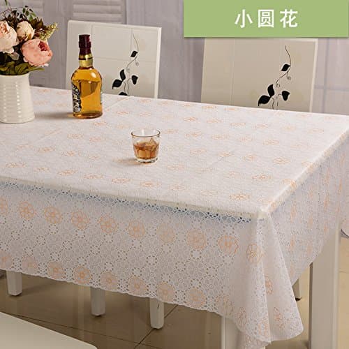 Dining Tablecloth,Sans Rincage Pvc Plastic Tablecloth Round Table, Coffee Table ,Rectangular Dining Table Mat, A Small Round Flower ,136*210Cm