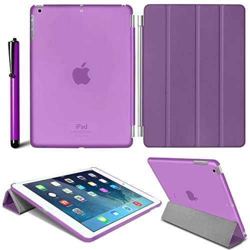 Mobile JunctionSMART Case Apple iPad Air (5th Generation with Retina Display) Slim-Fit Folio Stand Case Magnetic Smart Cover + Back Case with Auto Sleep Wake Incl. Free Screen Protector & Stylus (Purple)