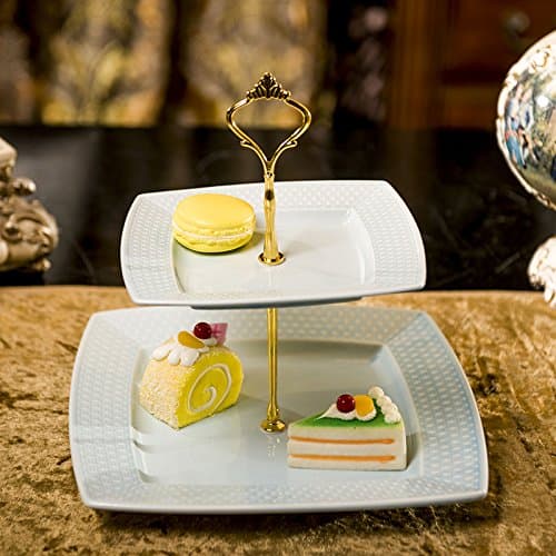 MLGG European Style Creative Ceramic Fruit Tray 2 Layer Cake Tray,Blue