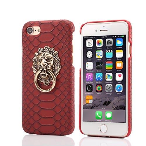 Lizard Snake Skin Pattern Lion King Finger Ring Holder Leather Phone Case Cover For iPhone 5s SE/6s/6plus/7/7plus (iPhone X, Red)