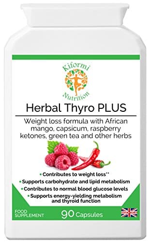 Herbal Thyro PLUS | weight loss formula | raspberry ketones, green tea, african mango, capsicum | contributes to normal blood glucose levels | vegan & vegetarian |90 capsules| Made in the U