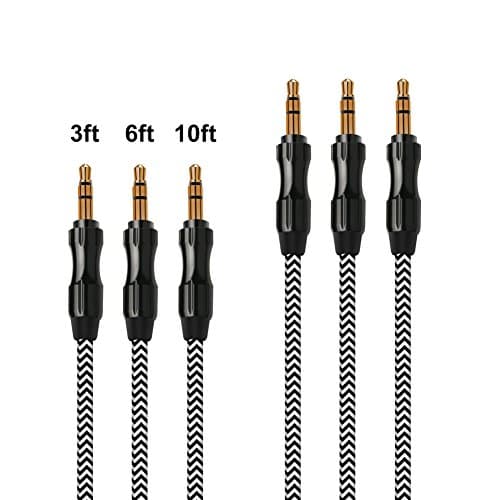 3.5mm Aux Braided audio cable, SCHITEC 3 Pack 3FT 6FT 10FT Gold-Plated Male to Male Stereo Aux Cable with Premium Metal for Apple iPhone, Android Samsung Smartphone, Tablet and More 3.5mm-enabled Devices (3PACK)