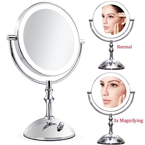8 inch Desktop Makeup Mirror Brightness Adjust Dual 2 Sided Metal Mirror 3X Magnifying USB Battery LED Lamp Cosmetic Mirror