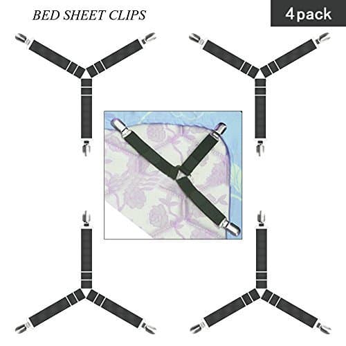 Bed Sheet Fasteners, Adjustable Triangle Sheet Band clips, Elastic Straps for Bed Sheets, Mattress Cover, Sofa Cushion by INLYF, 4pcs, Black
