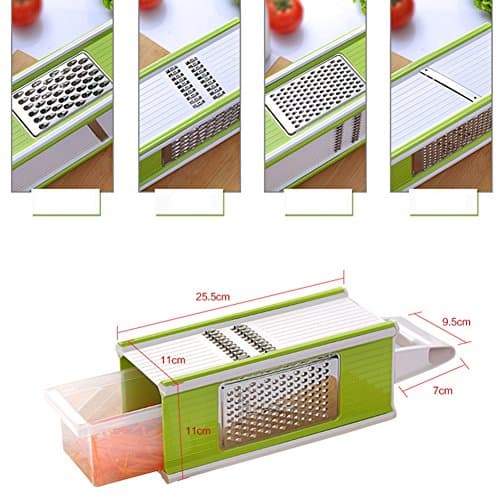 Highdas Multi Vegetable Slicer &amp; Grater Kitchen Set -Comes with Container£¬Food Holder, Fruit Peeler and 4 Stainless Steel Blade,Thin Slicer, Cutter, Waffle Slicer and Shredder All in 1,Best Hand-held Easy Chip for Potato Chips, Tomato, Carrot, Radish, Cucumber, Wire Cheese, Lime, Onion