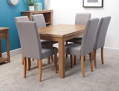 Harts Rustic 140cm Chunky Oak Dining Table with 6 Chairs (Light Grey, Chelsea)