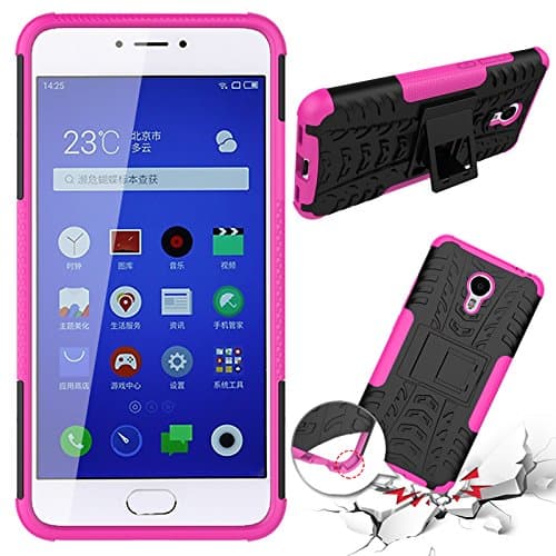 Owbb For Meizu M3 Note Case, Hard Silicone PC + TPU Hybrid Shockproof Heavy Duty Shield Armored Case Dual Layer Kickstand Protective Tire Hyun Pattern Pink