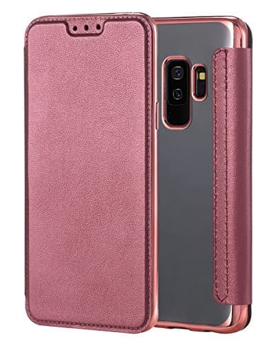 Galaxy S9 Plus Case,S9 Plus Case,Snewill Slim PU Leather Folio Flip Case with Card Slot &amp; Clear Soft TPU Back Cover for Samsung Galaxy S9 Plus - Rose Red