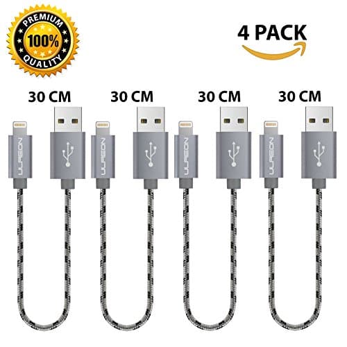 Lightning to USB iPhone Cable 4 Pack, Ulreon Short 12 inch/0.3M High Speed Quick Charging USB Sync Data Cables 2.4A Durable Nylon Braided Cord for iPhone 8/xPlus/7/6 Plus/6/6s, 5s/5c/5/SE, Ipad (Grey)