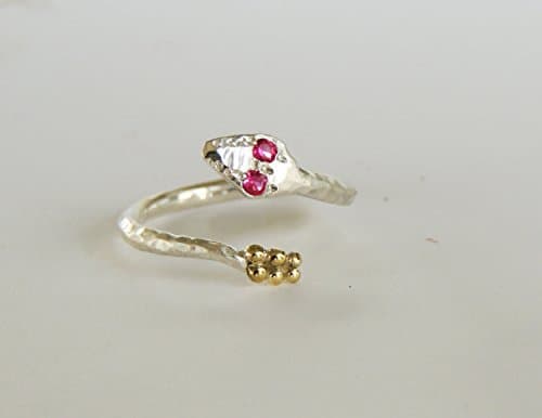 Serpent Ring, Snake Wrap Ring- with 18k Gold Rattle- Precious Gemstone eyes- White or Colored Diamond, Sapphire, Ruby, Hand made custom Ring