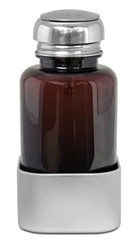 Push Down Pump Liquid Dispenser - Single Touch Stainless Steel Cap with Plastic Bottle and Square Stable Base for Beauty, Personal Care, Medical or Lab Use; 6.8 Fl Oz PET Plastic [Amber]