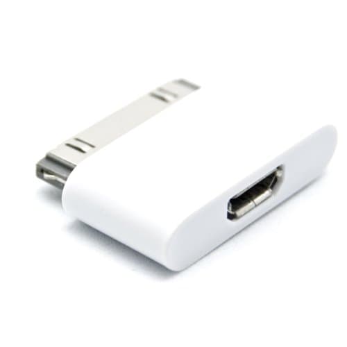 Ultra Small White Micro USB to Apple Adapter - Female Micro USB to Male Apple 30-pin Connector