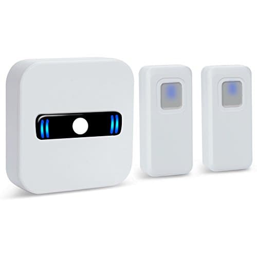OFTUZ Wireless Door Bell Chime,55 Chimes Ring 5-Level Volume Doorbell Kit with LED Flash Light,Waterproof 2 Remote Push Buttons &amp; 1 Receiver for Business Office Kids Elder Bedroom Living Room(White)