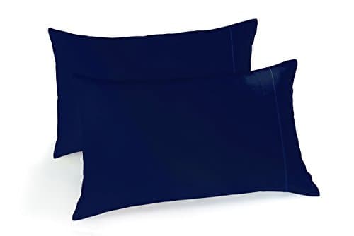 400 Thread Count 100% Long Staple Cotton Pillowcases, Set of 2, Luxury Bedding, Smooth Sateen Weave, Standard Size, Navy Blue, by Luxuress