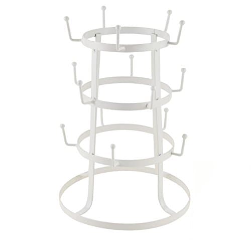 Leoneva Retro Rustic White Steel Cup Mug Tree Hanger Hook Drying Rack Organizer Stand (White)