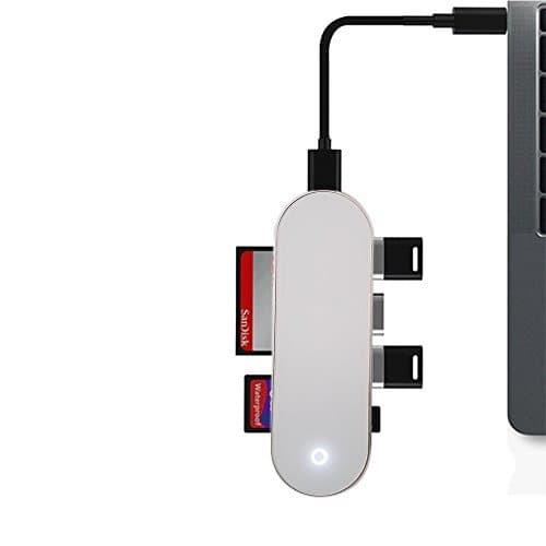 CCdo Type C Hub USB C Hub - 7in1 Aluminum Multi-Port Micro SD TF Card Reader USB 3.0 Connecting Adapter 10Gps High-speed Date Transfer Power Charging Station for MacBook, iMac, Surface Pro - White