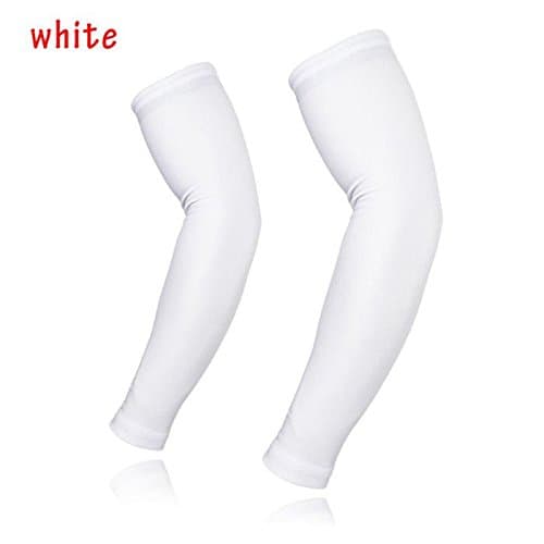 NEW PREMIUM 2pc/set Arm Compression Sleeve NO LOGO - SUPERB for Football, Basketball, Baseball, Soccer, Golf, Tennis, Hockey, Rugby, Bowling Etc. (Medium, WHITE)
