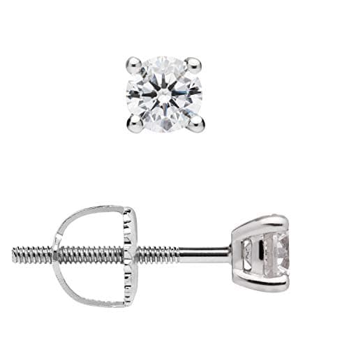 14K Solid White Gold Round Cut Cubic Zirconia Stud Earrings | .50 to 4.0 CTW | Screw Back Posts | With Gift Box