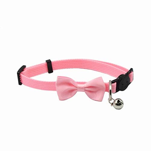 Olahibi Classic Solid color Safety Release Bowtie Cat Collar Breakaway Buckle with Bell (S, Light Pink)