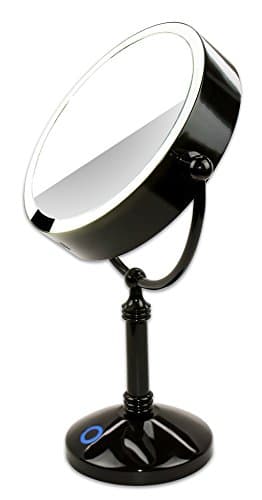 Modern Mirror LED Lighted 7.5" Makeup Mirror With 10X Magnification, Built in Rechargeable Battery & AC Adapter, Black
