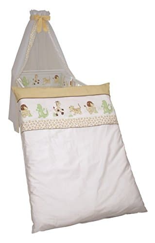 Roba Toddler Bed Set 4-Piece ‘Adam & Eule’, Bed Cot Bed Set of 4: Bed Linen 100 x 135 (Duvet & Pillow Covers), Bumper, Canopy