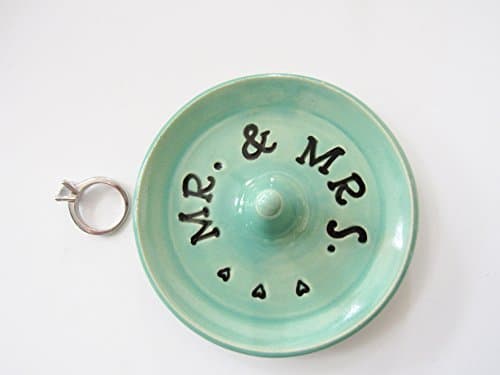 Ring Dish, Ring Holder, Mr. and Mrs, glazed in soft green, Mr & Mrs ring caddy