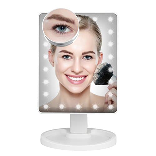 LED makeup mirror with touch screen dimming, 22 LED lights, 180° adjustable rotation, detachable 10x magnifier, countertop makeup mirror