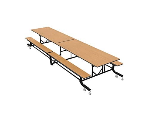 Palmer Hamilton 19F Easy Folding Mobile School Table, Bench, Oak/Black 27x30x144, Cafeteria Breakroom