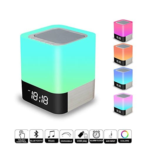 Portable Bluetooth Speaker + LED Night Light Lamp, with LED Display, Handsfree Speakerphone, Alarm Clock, Micro SD Card & USB & AUX Slots for Smart Phone, MP3, iPad, Tablet and More (10 hrs Playtime)