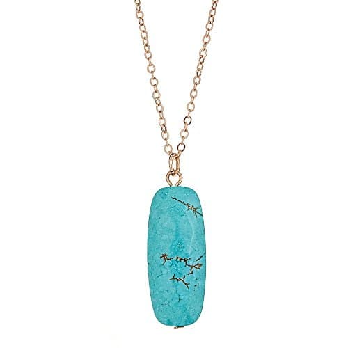 [Handmade Rectangular Natural Stone Necklace] Turquoise (6/6)