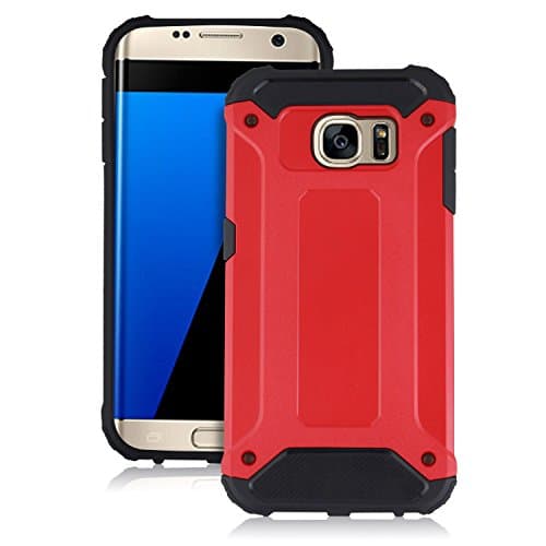 HAOKE BOSS Case Hybrid Durable Shield TPU+PC Shockproof Back Cover for Samsung Galaxy S7 Edge Only (Black Red)