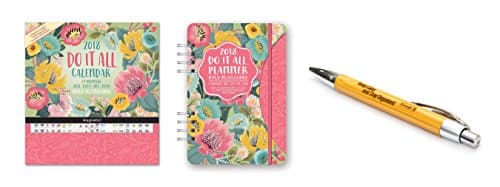 Orange Circle Studio 2018 Bold Blossoms Do It All Magnetic Wall Calendar and Do It All Planner , Aug. 2017 - Dec. 2018, Comes with a Kemah Bamboo Pen