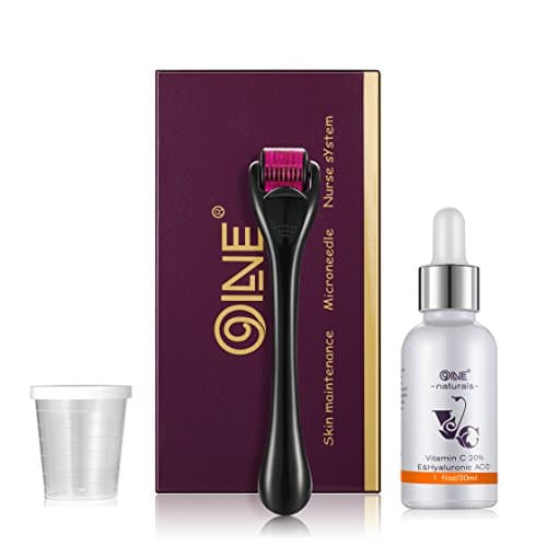Derma Roller Face Serum Kit for Face- 540 Titanium Micro Needles 0.25mm,Set Includes Micro Needle Dermaroller +Vitamin C with Hyaluronic Acid Facial Serum that Treats Acne,Scars,Stretch Marks,Wrinkles