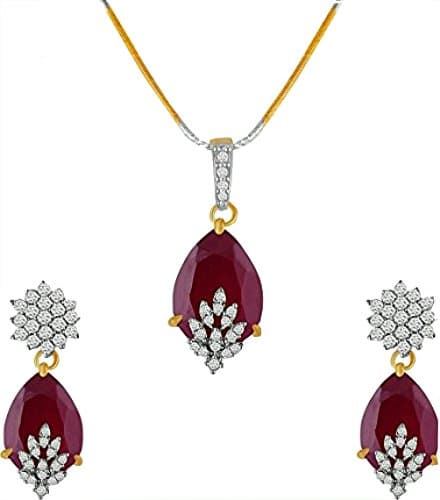 Red  Ruby  Floral Design  Pendant  Set for Girls